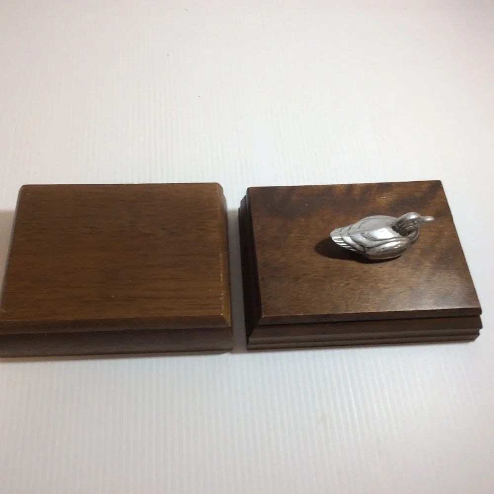 Lot 2 Wooden Box Playing Cards Holder One with Silver Duck and Plain